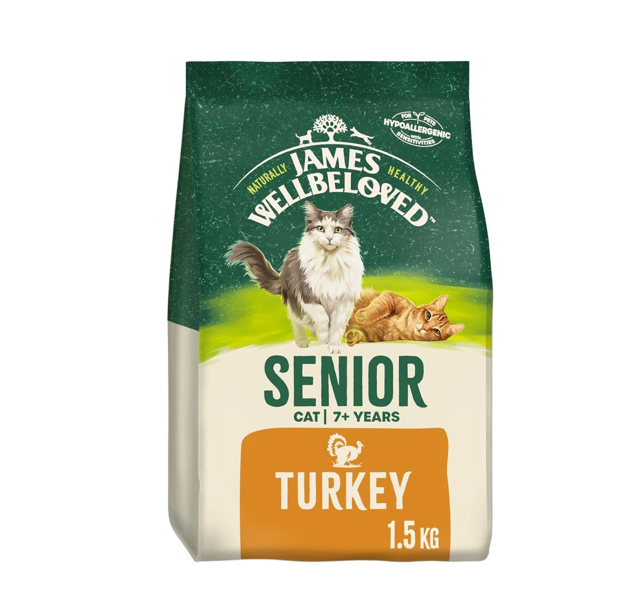 James Wellbeloved Senior Turkey 1.5 kg Bag, Hypoallergenic Dry Cat Food